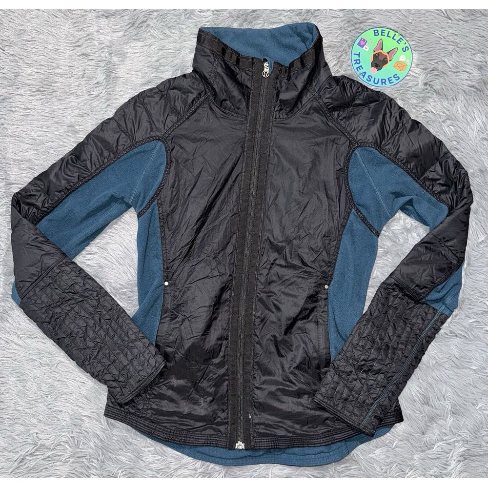 Lululemon 8 Run Bundle Up Down Insulated Fleece Jacket Women Black Teal Coat
